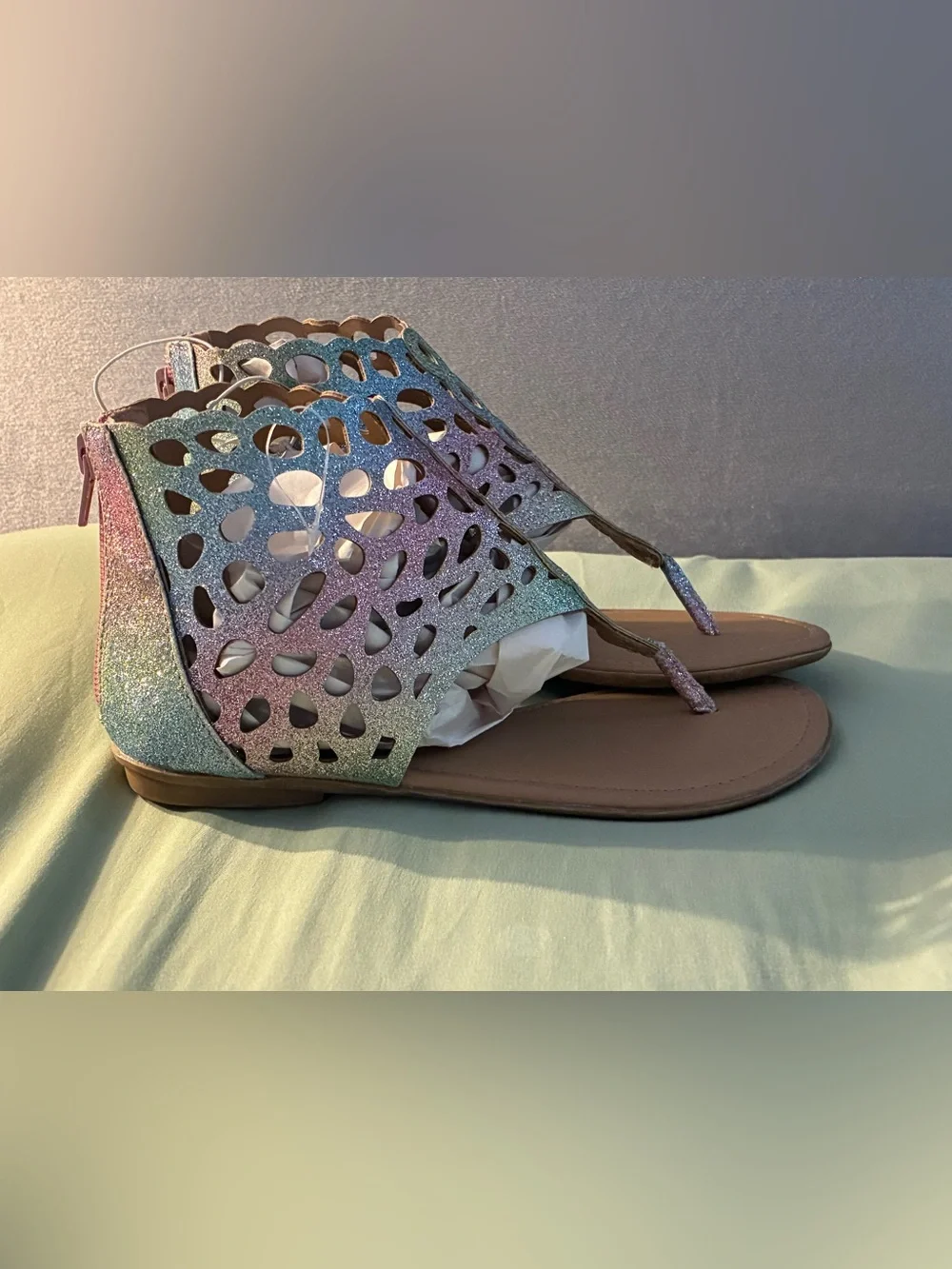 Big Girl’s Glitter Cutout Thong Sandals